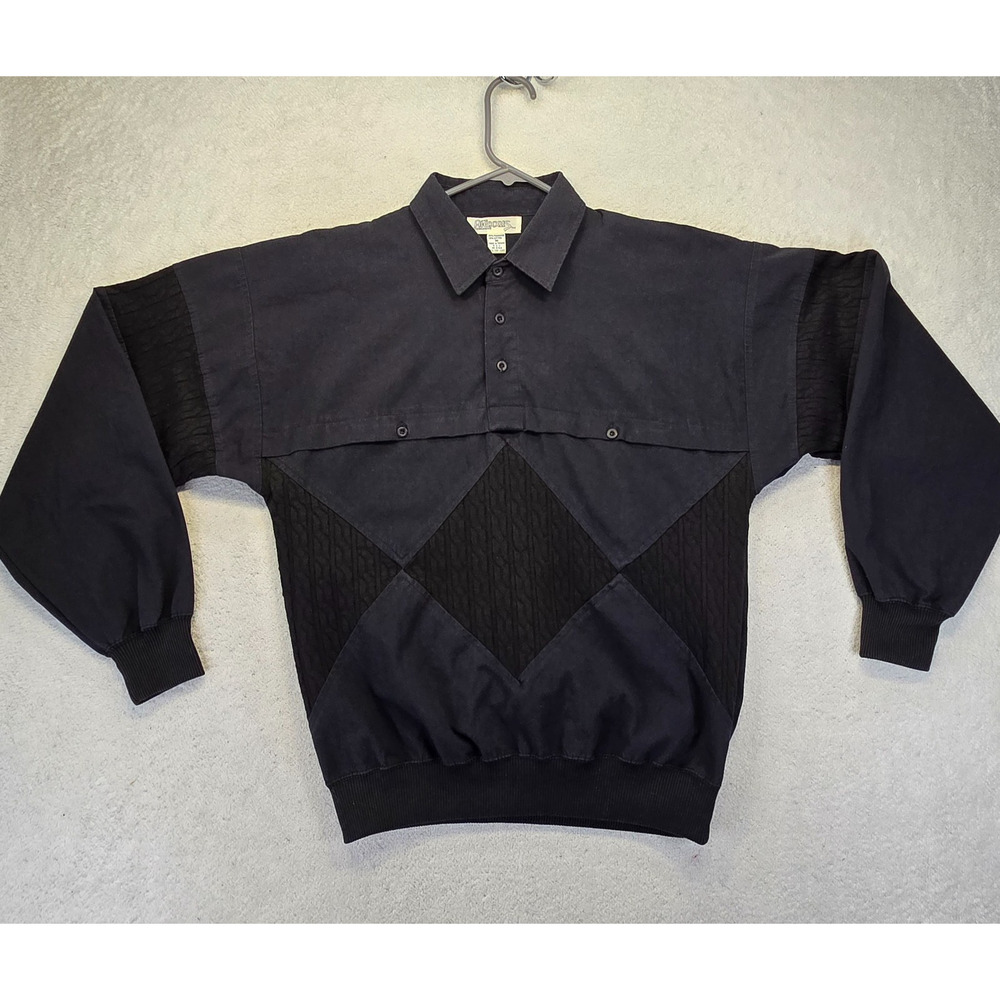 Vintage Alexxus Exclusive Polo Sweatshirt Mens M Black Long Sleeve Pockets 90s